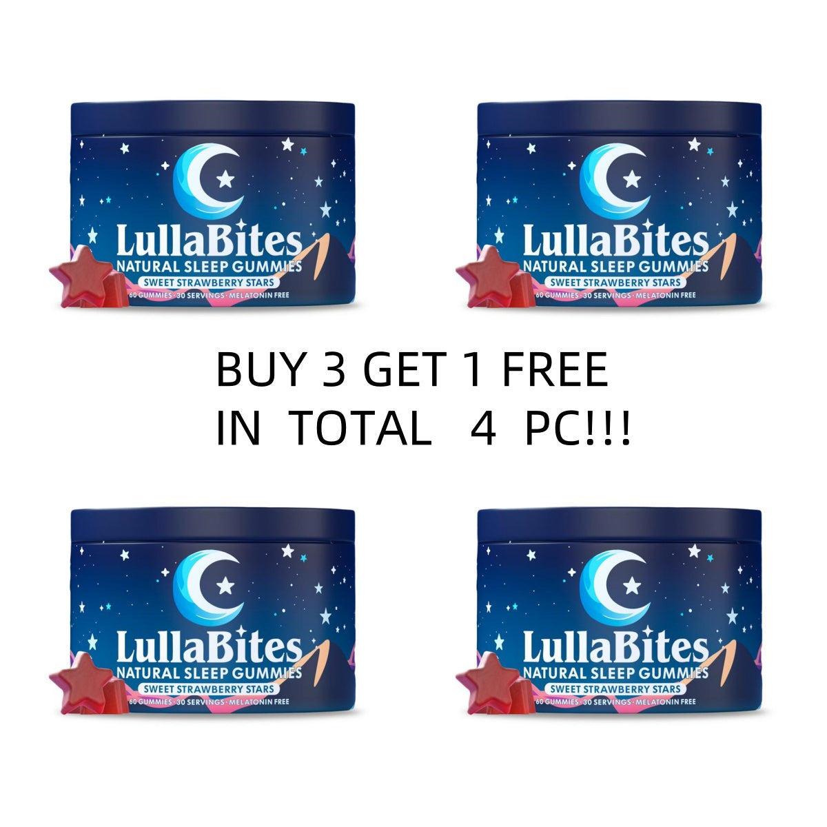 Natural Sleep Gummies - 30 Servings -Sweet Strawberry Stars