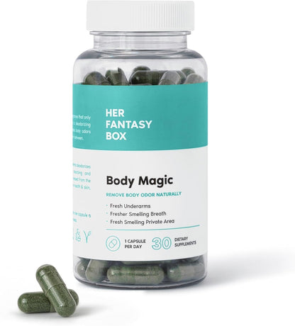 Body Magic Chlorophyll Capsules – Vegan Detox, Digestion & Gut Health Support, Skin & Oily Skin Care – 30 Count