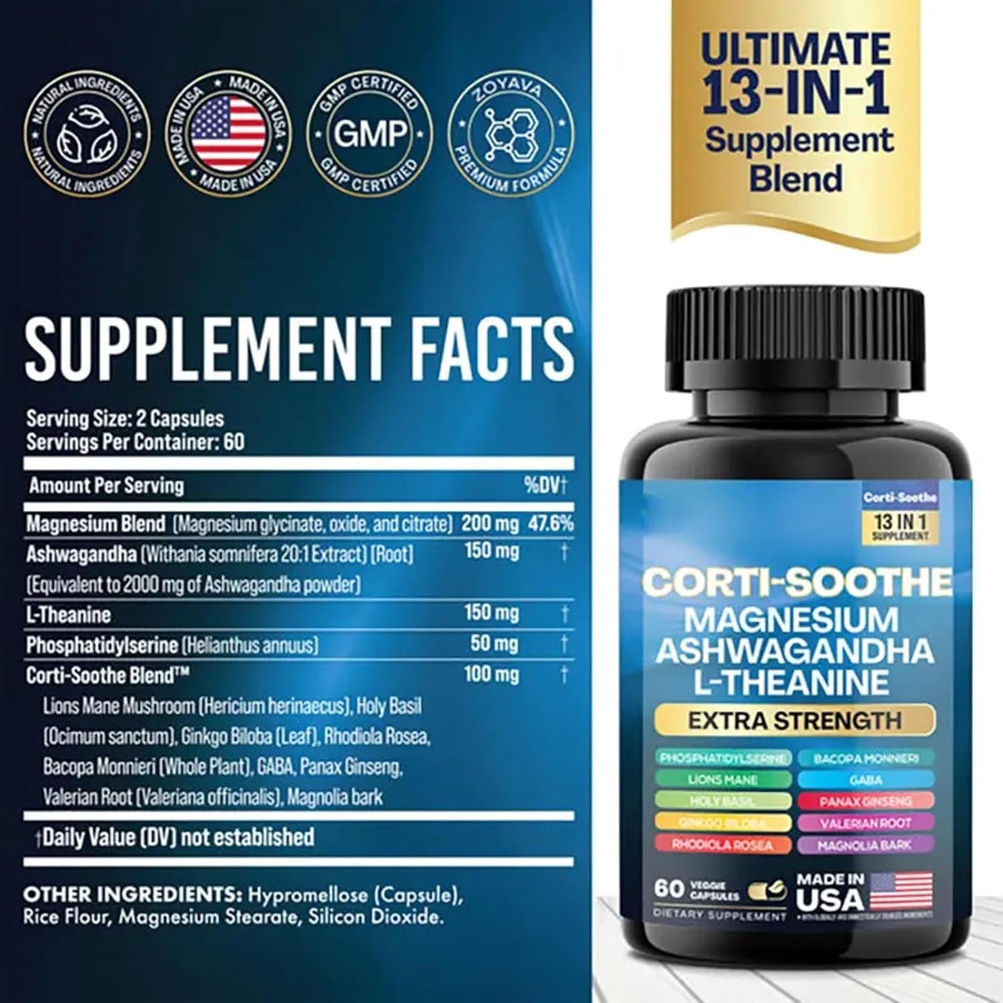 Cortisol Supplement Magnesium Glycinate 200mg -Root 60 Caps