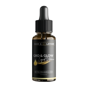 BASK & LATHER GRO & Glow Liquid Vitamin, Helps Support Healthy Hair, Skin & Nails, Cherry Flavor, 2 FL Oz