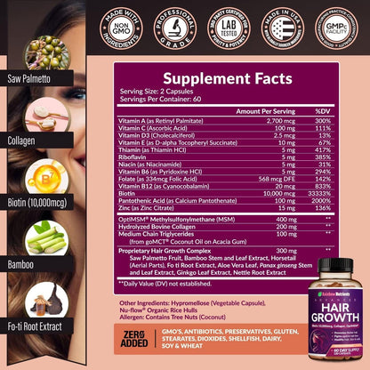 Hair Growth Vitamins for Women | Biotin 10,000Mcg, Collagen, Patented Optimsm®,